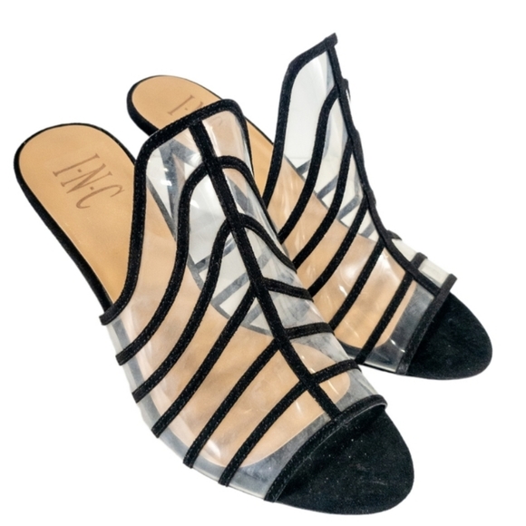 INC International Concepts Lavel Vinyl Open Toe Dress Heels Black 7 - Picture 2 of 4